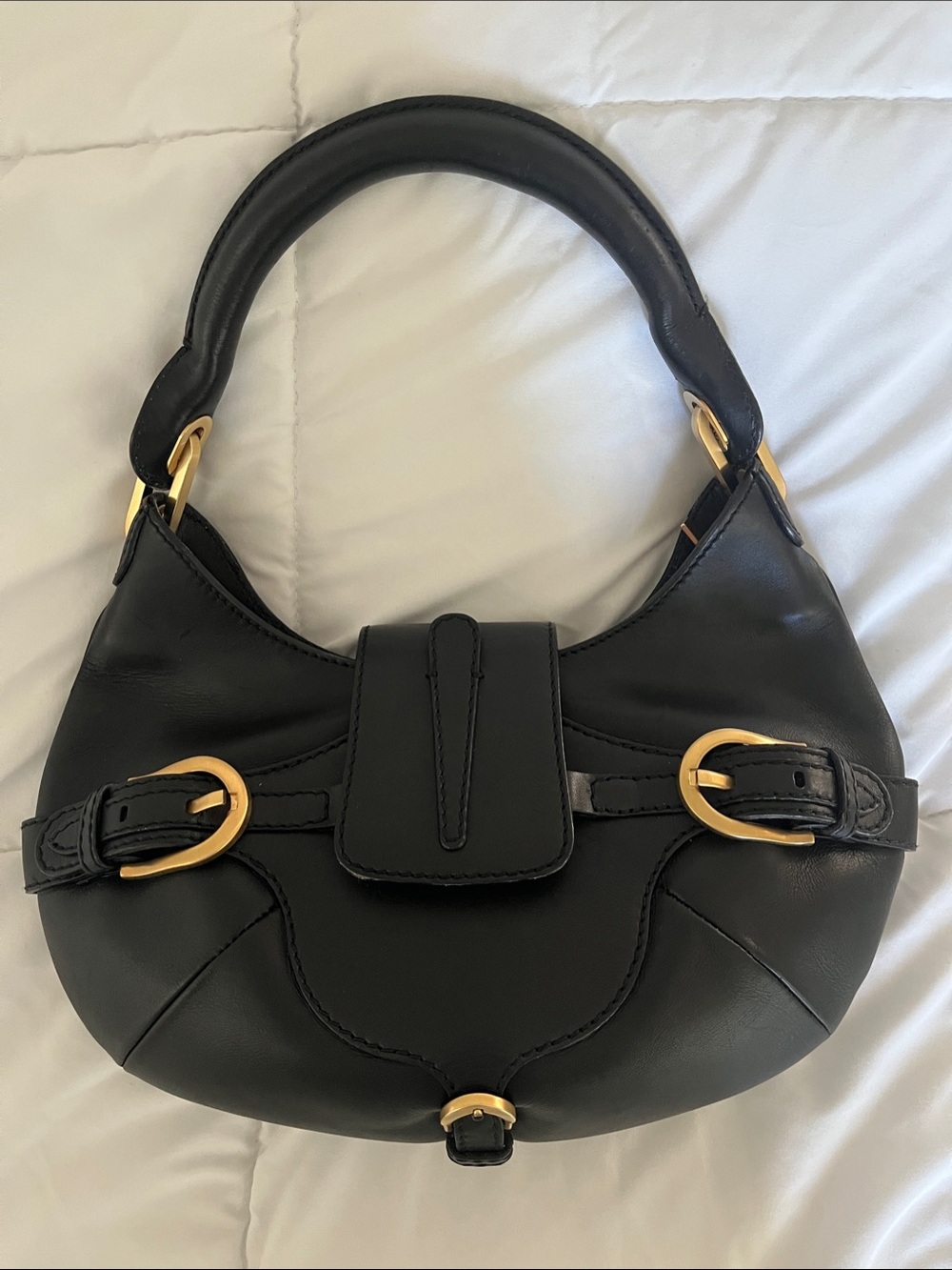Jimmy Choo Black Leather Shoulder Bag with Gold Hardware